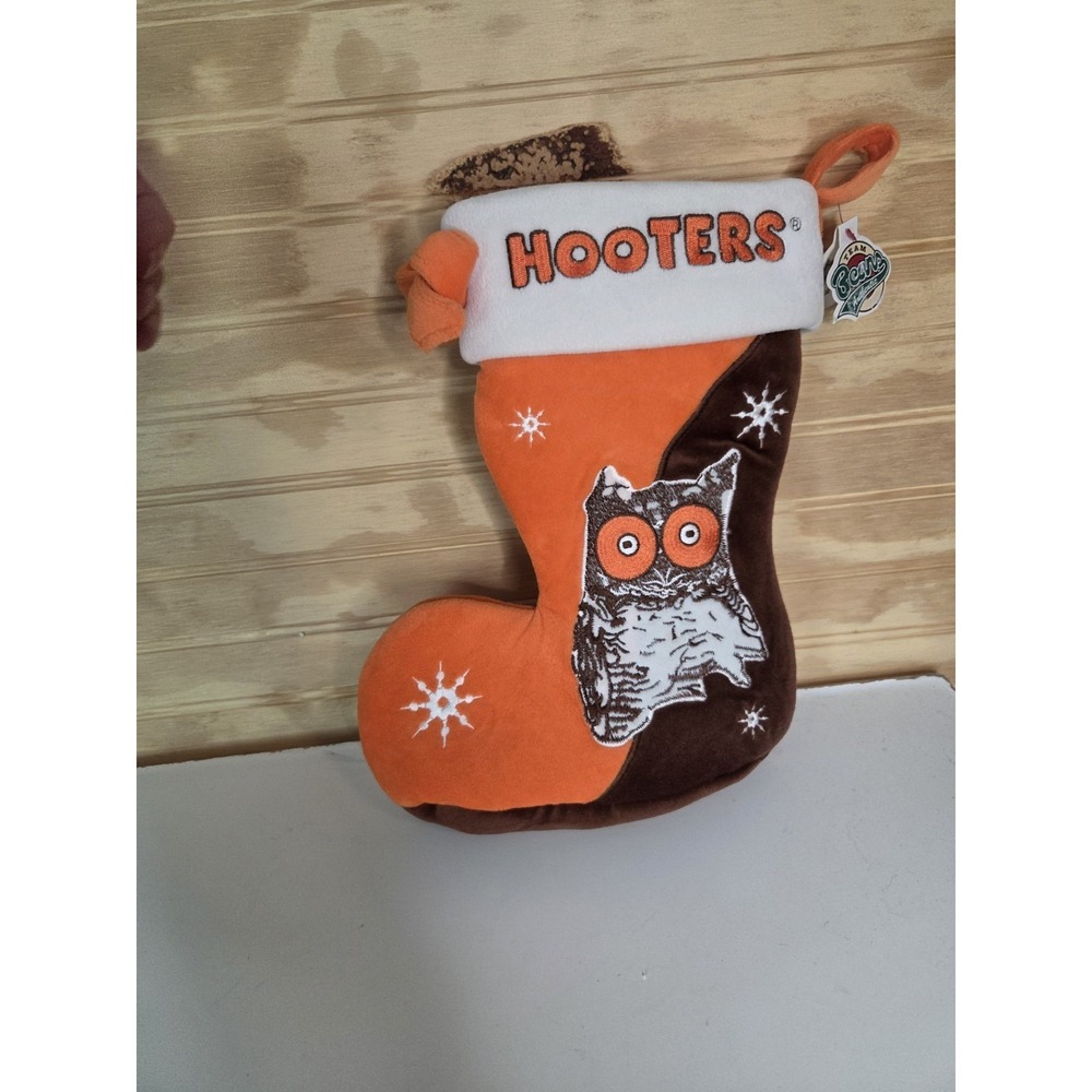 Hooters Christmas Stocking Orange Brown Embroidered Weighted New
